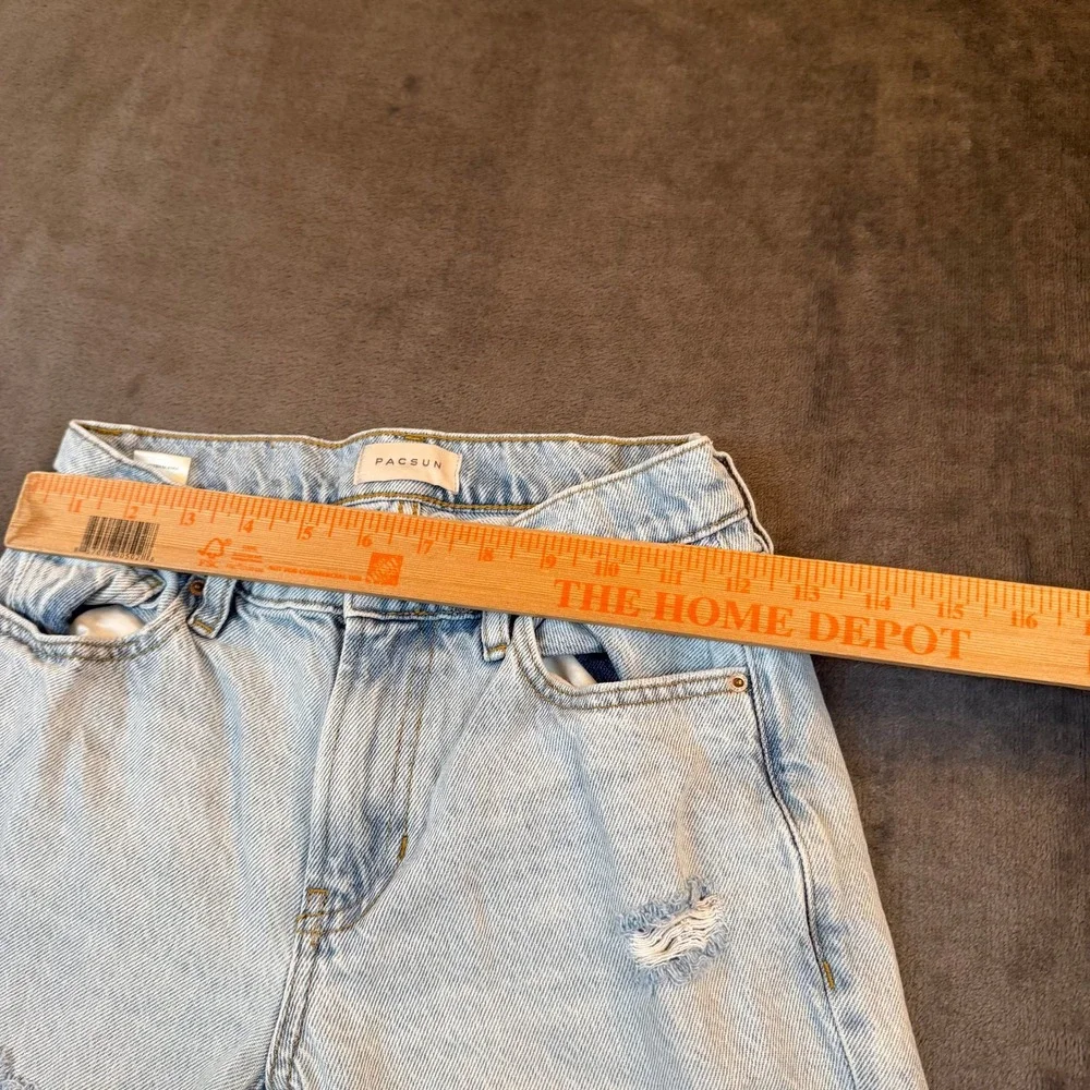 PacSun 90's Straight Jeans Womens 23 Light Wash Distressed Raw Hem Denim Pants - Picture 8 of 12